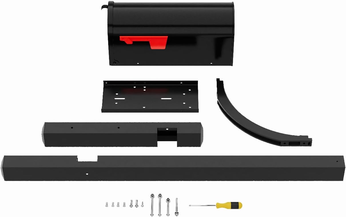 The Glenbrook Aluminum Mailbox Post - Complete System with Steel Mailbox and Aluminum Post Included (All Black)