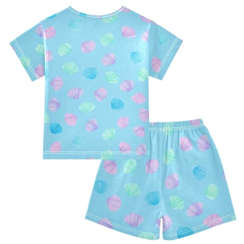 Seashell Blue Pajama Set Short Sleeve PJ Set Cotton Summer Pajamas Sleepwear Soft 5Y2