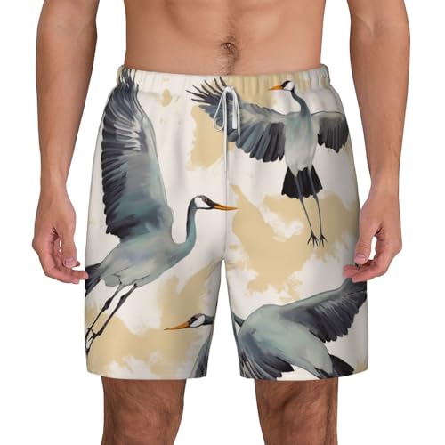 Men's Swim Trunks Quick Dry Board Shorts Flying Cranes Beach Shorts with Pocket Bathing Suits for Men