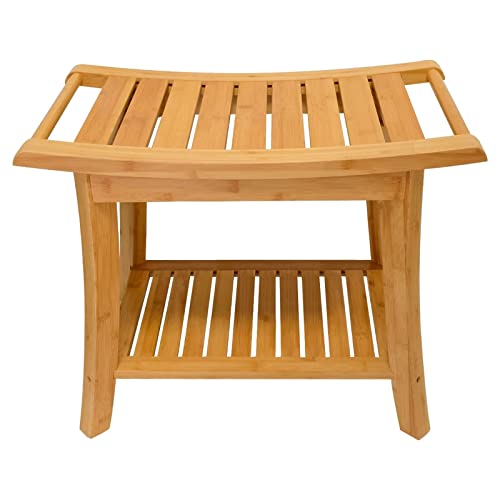 Zhuoyue Bamboo Spa Bath Shower Stool & Bench with Storage Shelf, Shower Bath Seats for Adults Seniors Women Elderly Tileable by Zhuoyue - Used condition - US$54.21