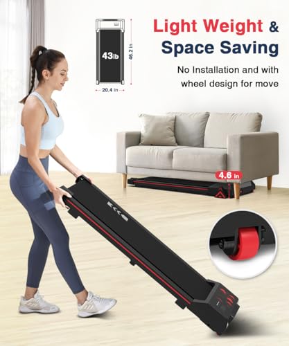 Redliro Walking Pad with Incline - Under Desk Treadmill Portable Compact Installation-Free Treadmills for Home Office with 265lbs Capacity, Small Jogging Machine with Remote Control… - Thumbnail 3