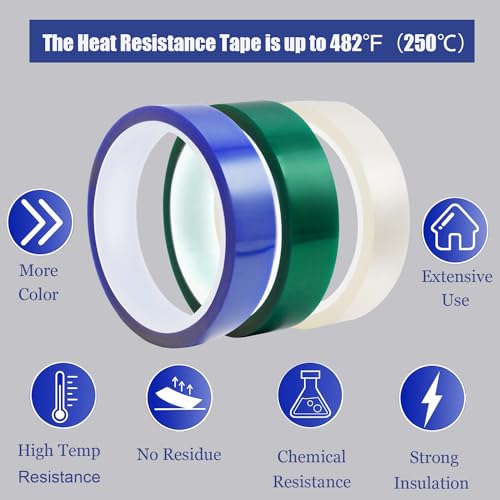 Image of 12 Rolls Heat Tape for Sublimation, Heat Resistant Tape for Heat Transfer Sublimation Press, 20mm x 33m(108ft) No Residue Heat Transfer Tape (Blue)