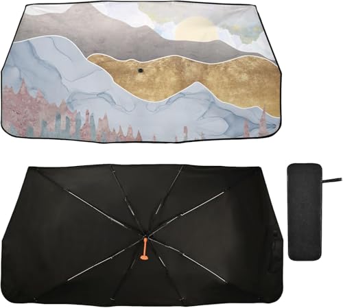 車用サンシェード 傘型 軽自動車 断熱 おしゃれ 遮光 フロントサンシェード 絵画 山水画 2 人気 折り畳み式 フロントガラス UVカット