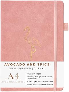 Squared Notebook A4 Avocado and Spice® A4 Notebook Squared Paper with Gift Box & Velvet Bag  Journals for Women and Men - Notebook A4 Squared - 200 Thick Page Graph Paper Notebook (Pink, Squared)