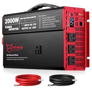 EVIL ENERGY 2000W 12V DC to 120V AC Pure Sine Wave Inverter for Vehicles, High Performance and Portable Power Inverter with Multiple Device Charging for RV Truck Camping Solar Off Grid Emergency Use