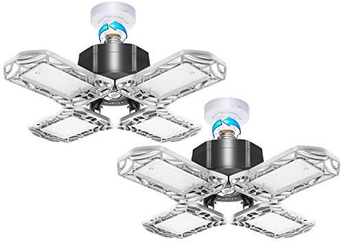 LED Garage Lights Deformable 120W,Upgrade 4 Panels Adjustable E26 LED Garage Ceiling Light with Holder, 50000 Hours Life, 6000-6500K, 360° Area LED Lighting for Shop,Warehouse & Commercial 2pack
