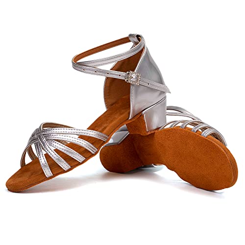 Swdzm Scarpe Da Ballo Latino Americano Bambina Standard Salsa Ballroom Tacco 3 Cm,Argento,Eu 36.5 - 8