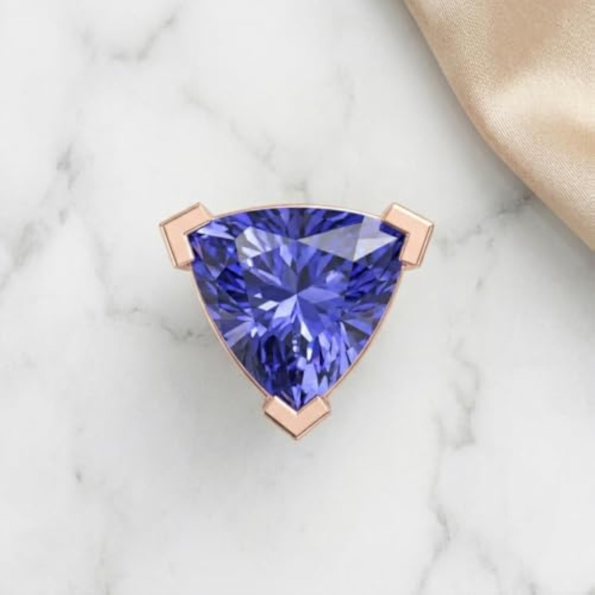Men's Rose Gold Plated 925 Silver Triangle Shaped AAA+ Gemstone Stud Earring