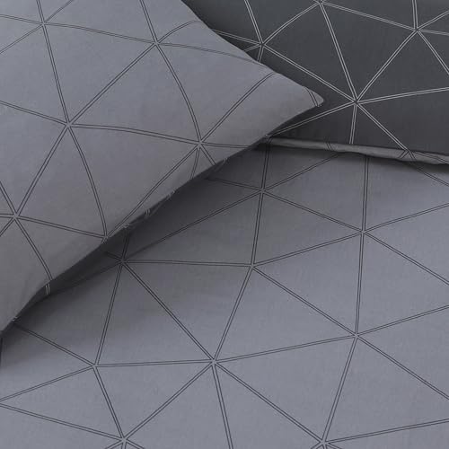 Vision - Parure de lit Réversible 100% Coton - Hugo Anthracite/Gris - Set de Housse de Couette 140x200 cm avec 1 taie d'oreiller pour lit 1 Personne - Fibres Naturelles - Oekotex – vue 4