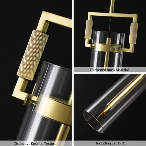 Brass Pendant Lights,Modern Glass Pendant Lights Kitchen Island 2 Pack,21.6'' Farmhouse Gold Kitchen Pendant Lighting Over Island for Dining Table,Bathroom,Bedroom