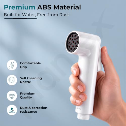 Image of Plantex Health Faucet Set /ABS Jet Spray with 1.2M Stainless Steel Hose Pipe for Toilet /Self Adhesive Hand Shower Holder /No Drilling Wall Mount - (White & Chrome, Combo)