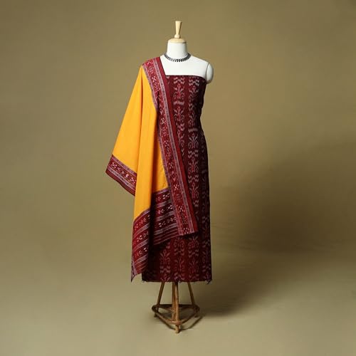 Image of Women's Stylish Embroidered Ikat Cotton Suit Material with Dupatta