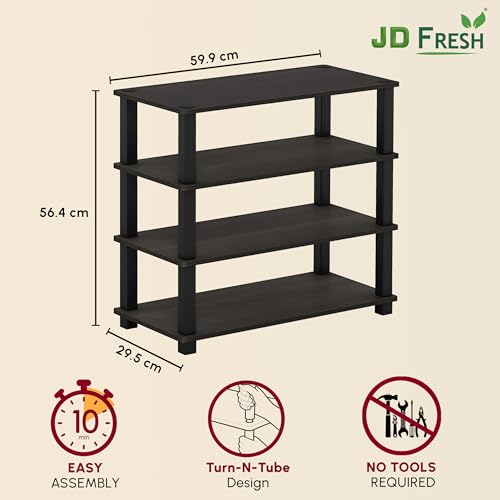 Image of JD FRESH 4-Tier Wooden Shoe Rack Organizer /Shoe Storage Rack /Shelf Household Storage Holder /Multi-Layer Shoe Storage /Durable Shoe Shelf for Men, Women & Kids (Cambridge, Walnut)