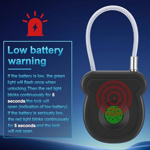 Fingerprint Padlock Lock with Key Backup, Biometric Metal Keyless Thumbprint Lock, Waterproof, USB Rechargeable, for Gym Locker, School Locker, Luggage, Backpack, Suitcase3