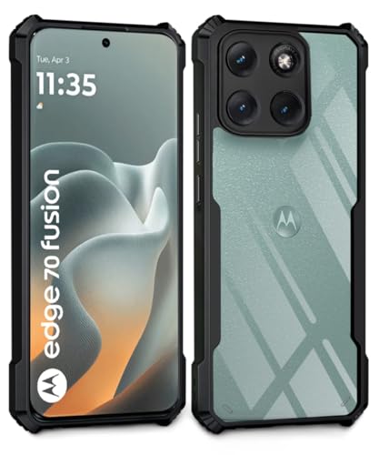 Image of WOW IMAGINE Shock Proof Clear Back Case Mobile Cover for Motorola Moto Edge 70 Fusion 5G (Hard | Hybrid PC + TPU | Full Armour Device & Camera Protection | Black)