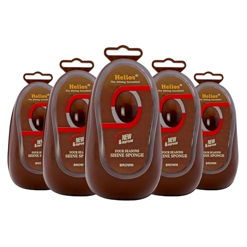 Image of Helios Shoe Shine Sponge for Leather Shoes | Instant Shine Sponge | Easy to Use Shoe Cleaner | Long Lasting Shine for Formal Shoes, Boots & Leather (Brown, Pack of 5)