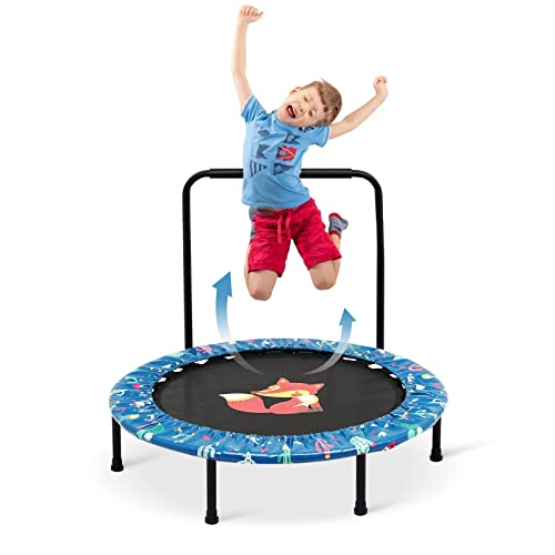 Ø96cm Mini trampolín Plegable para niños para Ejercicio Cuerpo de Fitness, con Mango de Espuma, Cubierta Acolchada de Seguridad, trampolín Redondo para Interiores y Exteriores, para niños y niñas