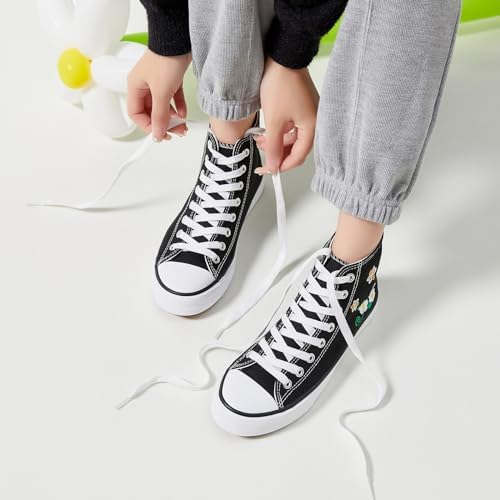 hash bubbie Unisex Fashion High top Sneakers Womens Classic High Tops Canvas Shoes Casual Tennis Shoes for Men(Black Flower,US8W/US6M) | Image 6