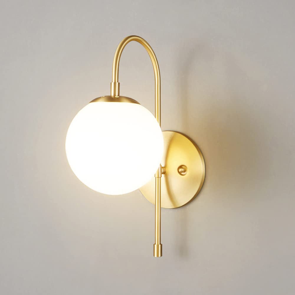 OLSKFUH Wall Lamp, Midcentury Globe Wall Sconce With Glass Shade Gold Bathroom Light Fixtures Brass Wall Lighting For Bedroom Loft Wall Decor Base,Indoor Wall Light,Gold