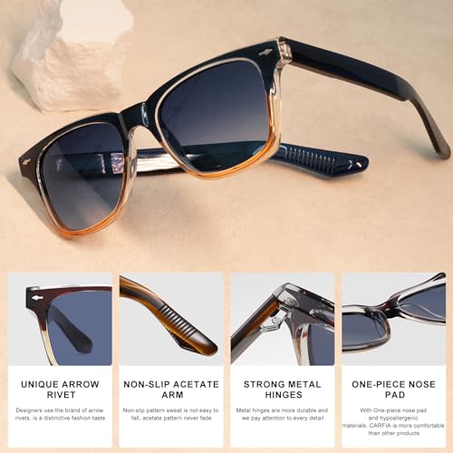 Image of CARFIA Retro Polarized Sunglasses For Men UV400 Protection Chunky Square 90s Style Trendy Classic Glass