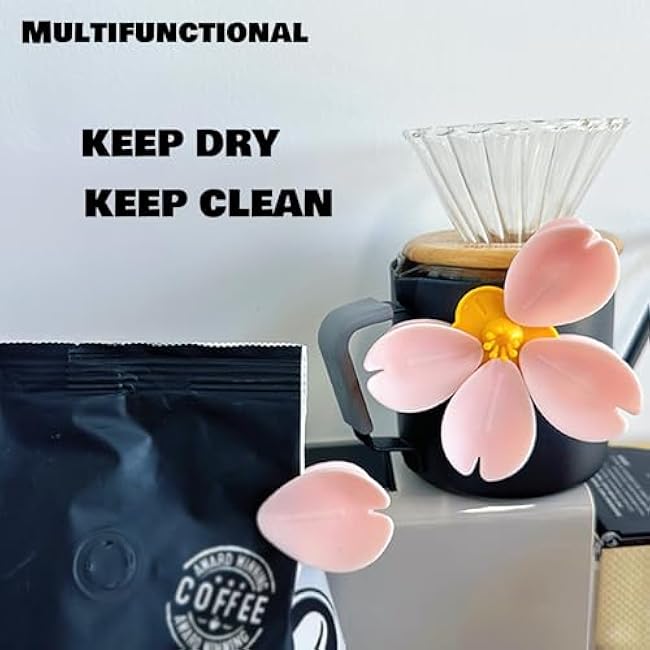 Cherry Blossom Magnetic Bag Clips, Pink Sakura Food Sealing Clip for Kitchen, Decorative Fridge Magnets, 1 Flower 5 Clips