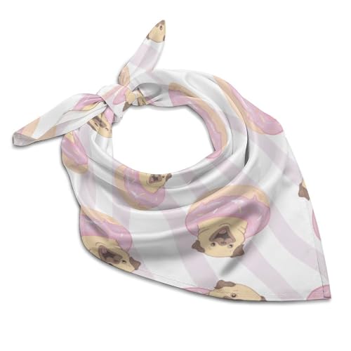 Csemeie Pug Donuts Pattern Bandana Hair Scarf Headband Adjustable Neckerchief for Men Women Decor