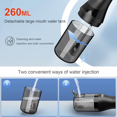 Portable Cordless Water Flossers for Teeth: ML, 4 Modes IPX7 Waterproof Electric Flosser, 5 Jet Dental Ultrasonic, 260ML Large Tank Flosser, Teeth Cleaner for Interdental Cleaning & Oral Care(Black)