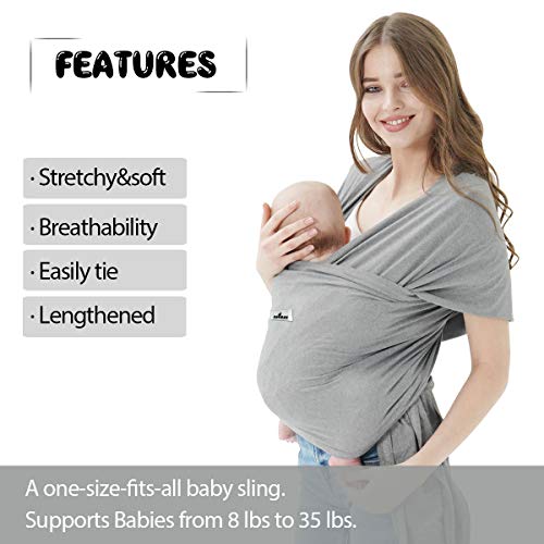 Baby Wraps Carrier, Jeroray Baby Carrier,Hands Free Infant Carrier, Lightweight,Breathable,Softness,Light Grey - Thumbnail 3