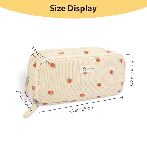 Image of FINPAC Pencil Case, Corduroy Triangle Makeup Bag, Kawaii Pen Bag Pouch Holder Box Organize for Study, Office, or Travel, Strawberry 2