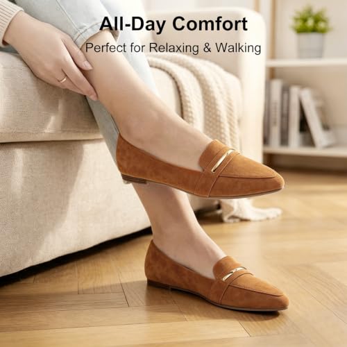 Image of MUSSHOE Loafers for Women Pointed Toe: Dressy Gold Bit Flats, Suede BusinessCasual Slip On Shoes for Office Work,Interview & Teacher
