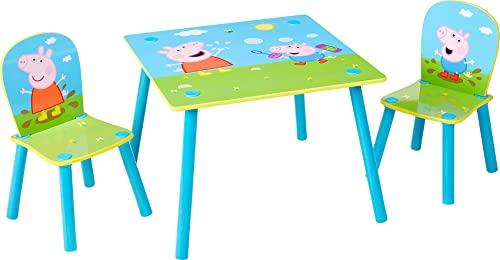 Peppa Pig Kids 2 Set, Constructed Dimensions (approximate) Table 43.5cm (H) x 63cm (W) x 63cm (D) Constructed Dimensions (approximate) Chairs 52.5cm (H) x 29.5cm (W) x 29cm (D)