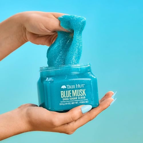 Image of Tree Hut Blue Musk Body Scrub, Exfoliating & Hydrating Sugar Scrub with Shea Butter & Essential Oils, Smooth Skin, Body Exfoliator For All Skin Types, Self Care Gifts for Women, Vegan, 18 Oz