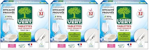 L'Arbre Vert Tablettes Lave Vaisselle Tout En 1 - Ecolabel - 91% d'ingrédients d'origine naturelle - 32 Doses (Lot de 3)