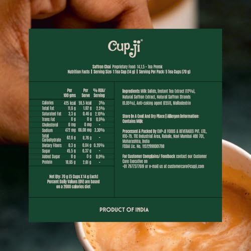 Image of Cup-Ji Cardamom & Saffron Premix Cup Combo | Instant Tea Premix | Instant Chai | Travel Friendly | 14 Cups with 210 ml Size