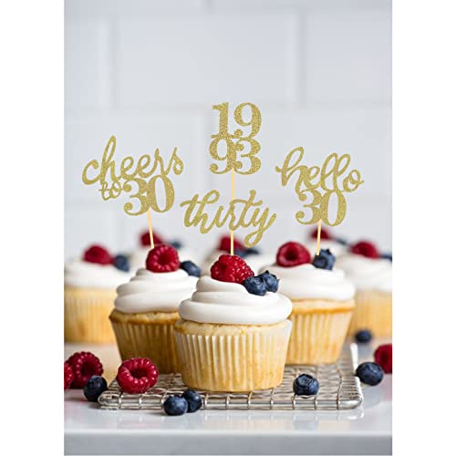 24 Pcs Gold Glitter 30Th Birthday Cupcake Toppers For Celebrating Thirty Years Old Birthday Party Decorations For 30Th Anniversary Party Supplies #TOP4