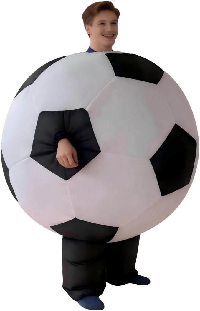 Inflatable Soccer Ball Costume for Adults, Funny Blow up Football Suit for Halloween, Sports Themed Party, Game Day