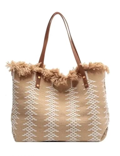 Sac de plage tissé en jute grand volume, anses cuir confortables