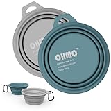OHMO Ciotola portatile per cani, (set di 2, 400 ml, azzurro e cenere) ciotole in silicone per gatti e cani, ciotola acqua cane portatile ciotole da viaggio pieghevoli portatili