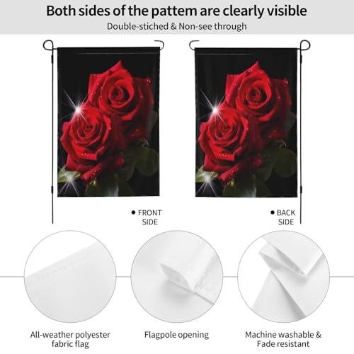 Drapeau de jardin en polyester à motif roses rouges avec impression premium double face