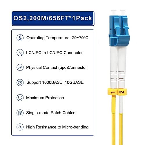 Image of FLYPROFiber- 200M /656ft OS2 Fiber Patch Cable LC to LC, Length Options: 0.2m-300m, 1G /10GB Single Mode Duplex 9 /125um SMF Fiber Optic Cable Cord LSZH 200Meter(656ft)