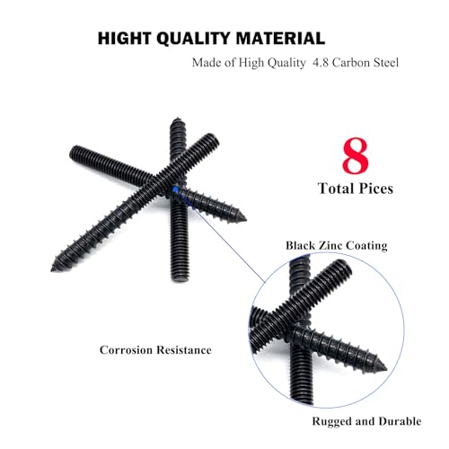 Image of 8 Pack 3 /8-16 x 4 Inch Black Hanger Bolts 3 /8-16 inch Double Headed Bolts 3 /8 Wood Dowel Screw Self-Tapping Screw Hanger Bolts for Furniture Screws Double Screw Threaded Rods Bolt 100mm Length