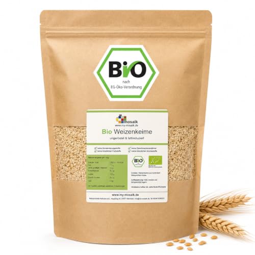 Bio Weizenkeime 500g - vegan ungeröstet fettreduziert schonend hergestellt und per Hand abgefüllt von my-mosaik (500g)