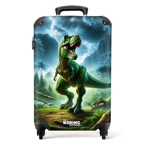 NoBoringSuitcases.com Maleta Infantil, Maleta Infantil Niño, Maleta Niños con Ruedas, Maleta Cabina Niño, Trolley Infantil, Maleta para Niños, Equipaje de Mano (Dinosaurio - Verde, 55x40x20 cm)