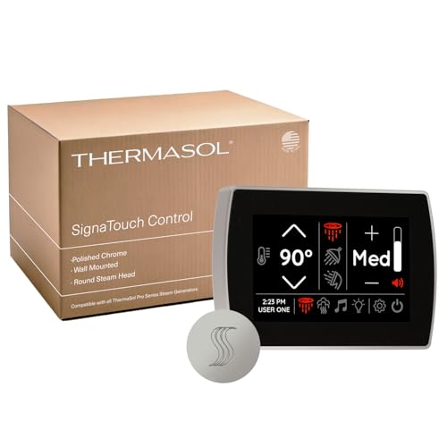 Thermasol SignaTouch Controller & Steam Head Kit, Steam Shower Kit Compatible with Thermasol Steam Shower Generator, Control Water, Steam, Music & Lights, Wall Mounted & Round Heads, Polished Chrome
