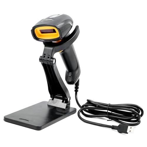 USB Handheld 1D Barcode Scanner, Wired CCD Barcode scanning Reader with Stand, Supports Windows/Mac/Linux System Scanner, Used for POS System Sensing, Stores, supermarkets, Warehouses, Libraries