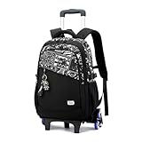 FANDARE 2-en-1 Mochila con Ruedas Niños Carro Ruedas Niña Infantil Trolley Mochilas 35L Negra Bolsas Escolares con 6 Ruedas para estudiantes Laptop Backpack para Hombre con lindo colgante de muñeca
