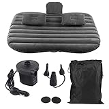 CHICIRIS Car Inflatable Bed with Soft Flocked PVC Material, Safety Block and Electric Pump for Rest Sleep Travel and Camping, Suitable for Most Cars, Sedans and SUV (Black)