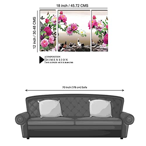 Image of Indianara Set of 3 Flowers MDF Art Painting (0143FL) without glass 4.5 X 12, 9 X 12, 4.5 X 12 INCH