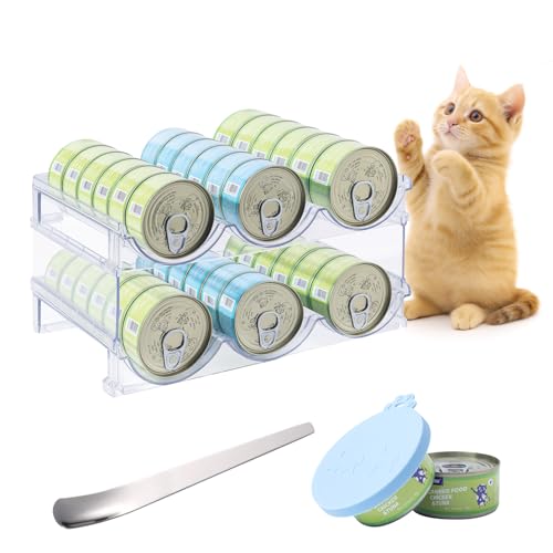 SLSON Cat Food Organizer 2-Layer Pet Canned Food Storage Container Transparent Cat Food Can Storage Rack Wet Food Organizer and Storage for Countertop Kitchen Cabinet with Pet Food Can Lid & Spoon by SLSON - Used condition - CA$14.11