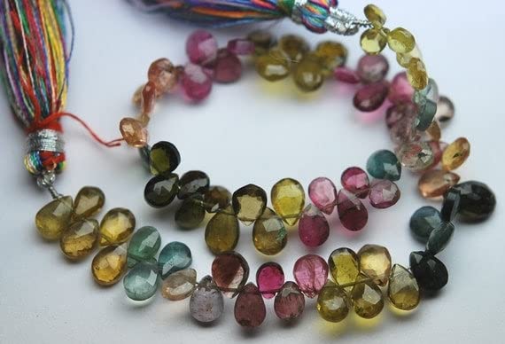 Multi Tourmaline perles briolettes poires de 6-7mm pour la fabrication de bijoux artisanaux